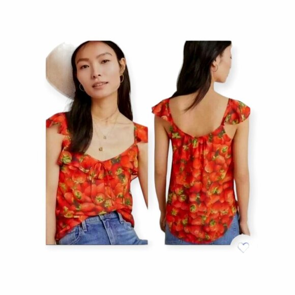 Anthropologie **Strawberry Print Sleeveless Top** Size 6 EUC - Picture 5 of 12